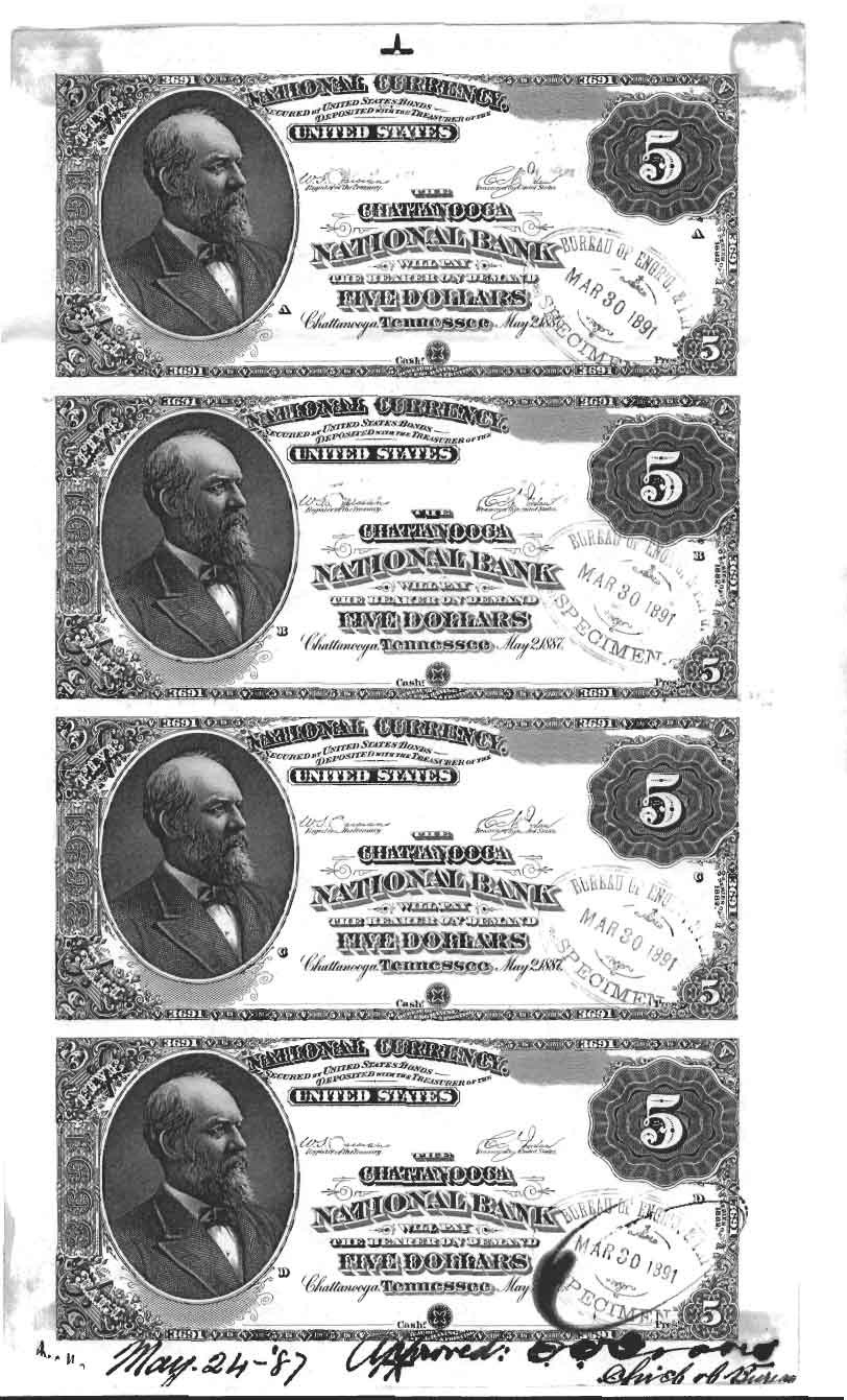 Chattanooga NB Sheet 4$5 5-2-1887 BEP